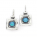 Silver Square Earrings with Round Opal